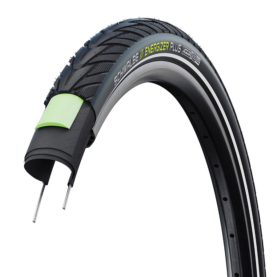 Schwalbe, Energizer Plus, Hybrid Tire, Wire, Clincher, Addix E, TwinSkin, 67TPI, Black Reflective