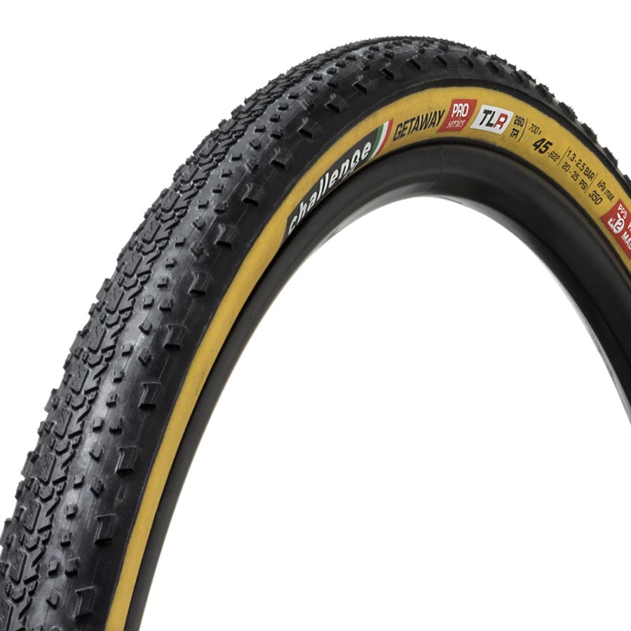 Challenge, GETAWAY Pro TLR, Tire, 700x40C, Folding, Tubeless Ready, Natural, SuperPoly, PPS, 260TPI, Tanwall