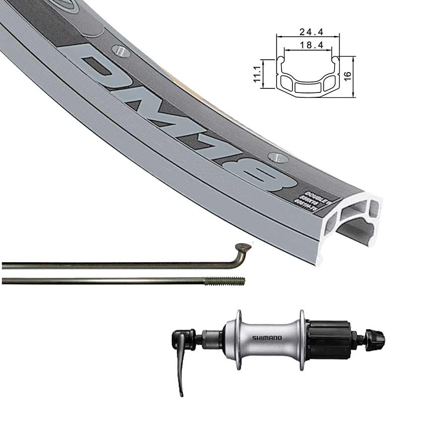 Wheel Shop, Alex DM18 Silver/ Shimano Acera FH-T3000, Wheel, Rear, 26'' / 559, Holes: 36, QR, 135mm, Rim, Shimano HG