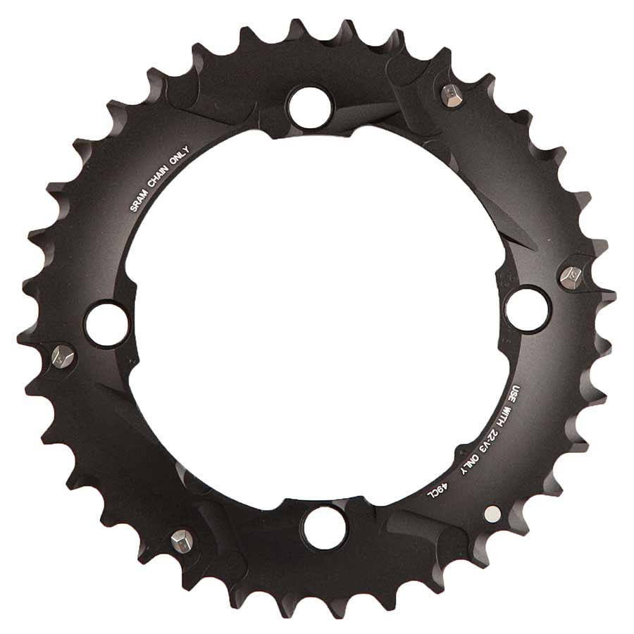SRAM, 36T, 10 sp, BCD 104mm, 4-Bolt, Pour bashguard, Middle Chainring, For NO-PIN, Aluminum, Black, 11.6215.188.410