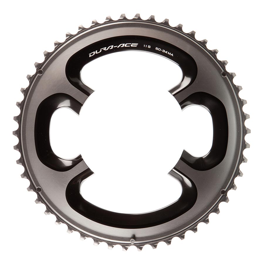 Shimano, Y1N298080, 50T, 11sp, BCD: 110mm, 4 Bolt, Dura Ace FC-9000, Outer Chainring, For MA pour 34D, Aluminum, Silver